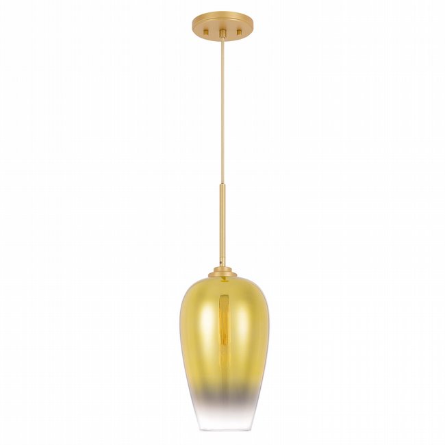 Phantasm II 1-Light Light Gold Finish Champagne Graduated Color Glass Pendant 7“ x7”x 17.8“