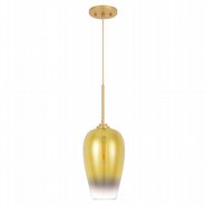 Phantasm II 1-Light Light Gold Finish Champagne Graduated Color Glass Pendant 7“ x7”x 17.8“