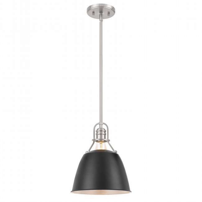 Helmut 1-Light Brushed Nickel Finish Black shade Pendant 10“ x10”x 12“