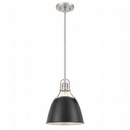 Helmut 1-Light Brushed Nickel Finish Black shade Pendant 10“ x10”x 12“