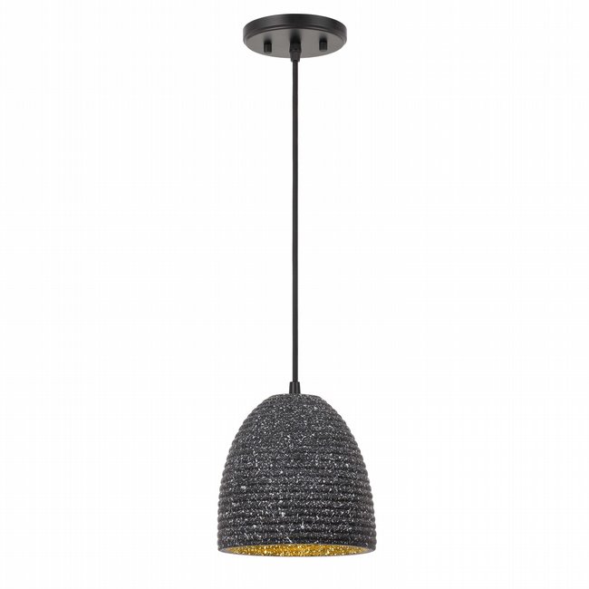 Remington 1-Light Black Finish Concrete Grey Shade Pendant 7.25D X 8.63H