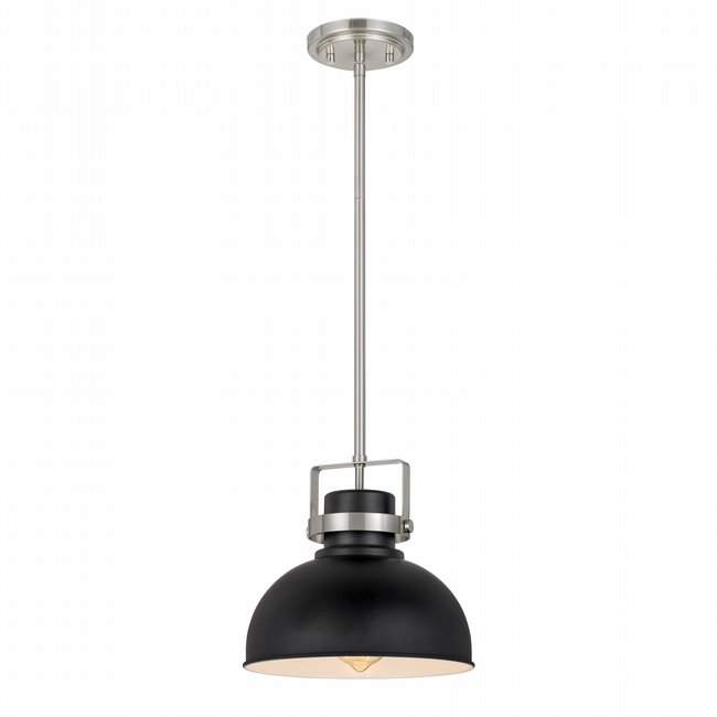 Morse 1-Light Brushed Nickel & Black Finish Mini Pendant 10“ x10”x 9.5“