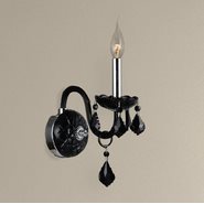 W23101C4-BL Provence 1 Light Chrome Finish and Black Crystal Candle Wall Sconce Light