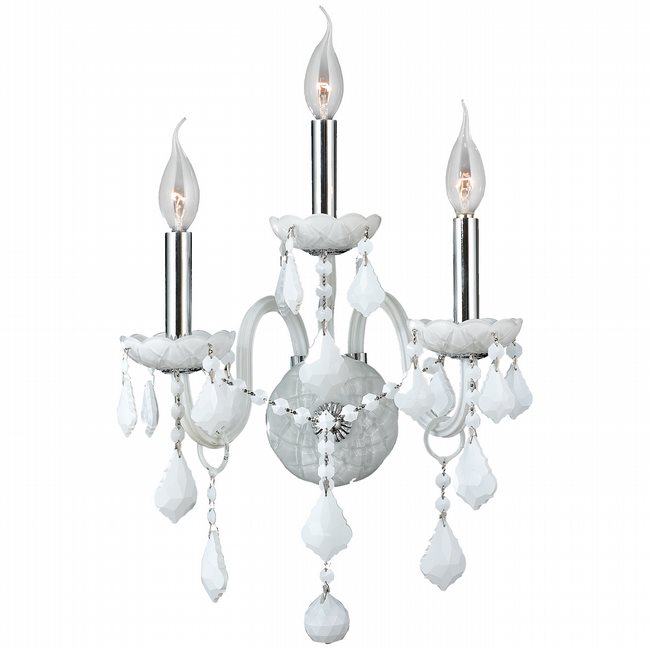 W23103C13-WH Provence 3 Light Chrome Finish and Black Crystal Candle Wall Sconce Light - Discontinued