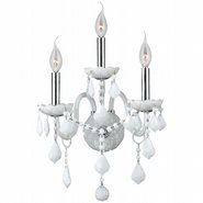 W23103C13-WH Provence 3 Light Chrome Finish and Black Crystal Candle Wall Sconce Light - Discontinued