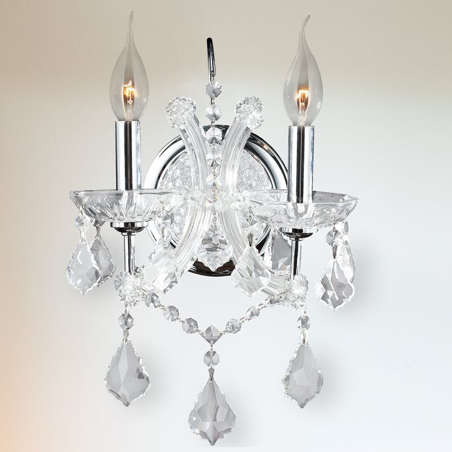 W23116C10CL Lyre 2 Light Chrome Finish and Clear Crystal Candle Wall