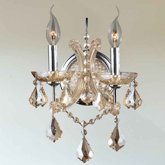 W23116C10-GT Lyre 2 Light Chrome Finish and Black Crystal Candle Wall Sconce Light
