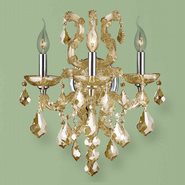 W23116C15-GT Lyre 3 Light Chrome Finish and Golden Teak Crystal Candle Wall Sconce Light