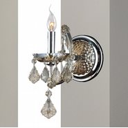 W23116C6-GT Lyre 1 Light Chrome Finish and Golden Teak Crystal Candle Wall Sconce Light