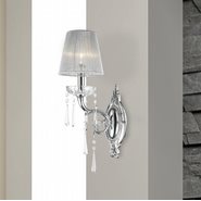 W23131C6 Orleans 1 Light Arm Chrome Finish and Clear Crystal Wall Sconce Light with White String Shade