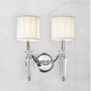 W23132C13 Gatsby 2 Light Chrome Finish Crystal Wall Sconce Light with White Fabric Shade