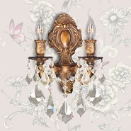 W23313FG12-GT Versailles 2 light French Gold Finish with Golden Teak Crystal Wall Sconce