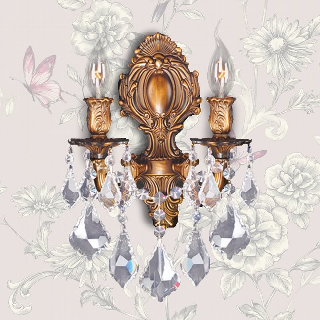 W23313FG12 Versailles 2 light French Gold Finish with Clear Crystal Wall Sconce - Discontinued