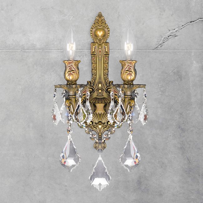 W23314FG12 Versailles 2 light French Gold Finish and Clear Crystal Wall Sconce Light