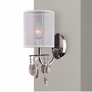 W23366C6 Gatsby Vanity 1 Light Chrome Finish with Clear Crystal Wall Sconce with White Organza Shade