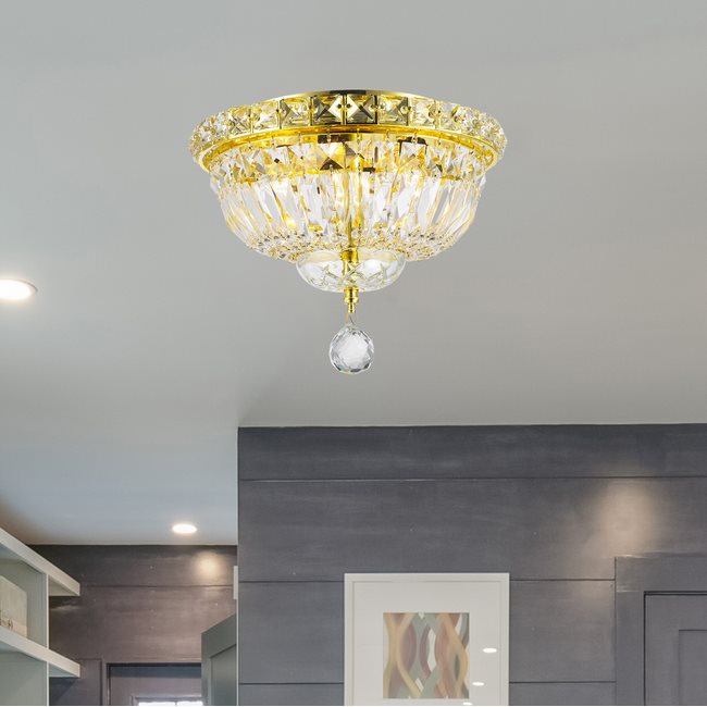 W33008G10 Empire 4 Light Gold Finish and Clear Crystal Flush Mount Ceiling Light