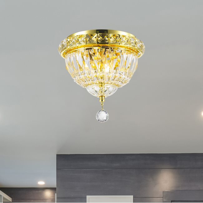 W33008G8 Empire 3 Light Gold Finish and Clear Crystal Flush Mount Ceiling Light
