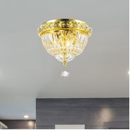 W33008G8 Empire 3 Light Gold Finish and Clear Crystal Flush Mount Ceiling Light