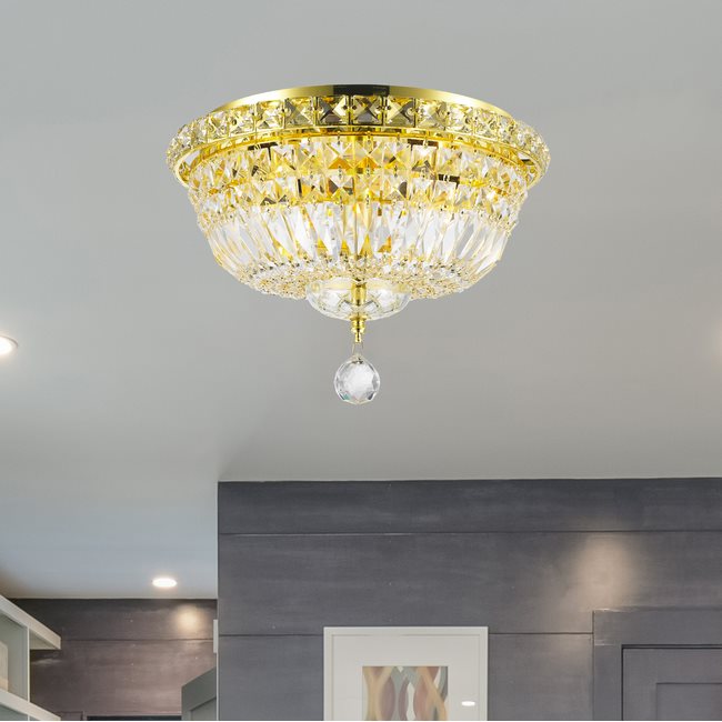 W33009G14 Empire 4 Light Gold Finish and Clear Crystal Flush Mount Ceiling Light