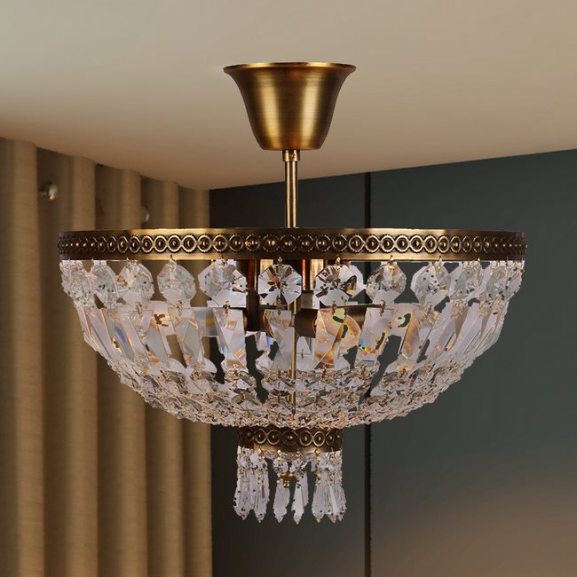 W33087B12 Metropolitan 3 Light Antique Bronze Finish and Clear Crystal Semi Flush Mount Ceiling Light