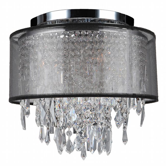 W33125C12-BSO Tempest 4 Light Chrome Finish Crystal Ceiling Light with Black Organza Shade - Discontinued
