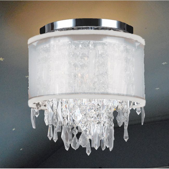 W33125C12-WSO Tempest 4 Light Chrome Finish Crystal Ceiling Light with White Organza Shade - Discontinued