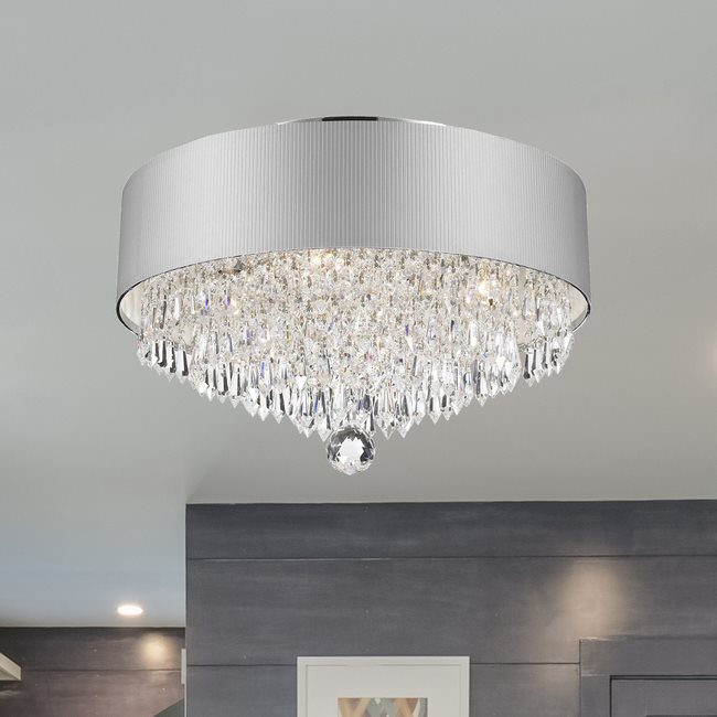 W33137C16-SV Gatsby Ceiling Light, D16 H10, 4 Light, Chrome Finish, Clear Crystal, White Acrylic Shade