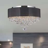 W33137C16 Gatsby 4 Light Chrome Finish Crystal Ceiling Light with Black Acrylic Drum Shade