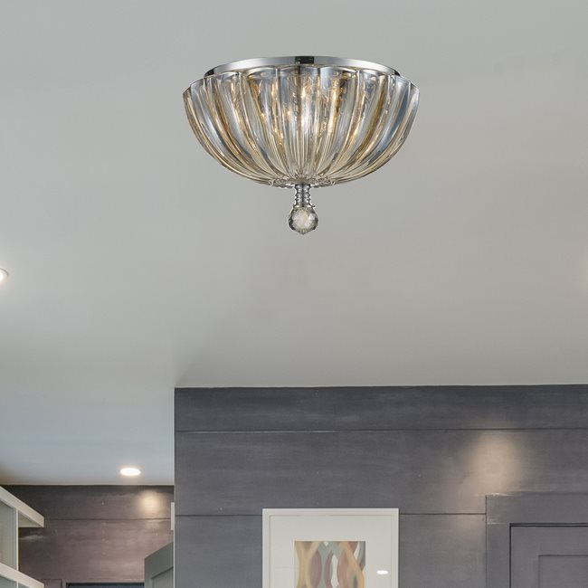 W33141C10-GT Mansfield 3 Light Chrome Finish and Golden Teak Crystal Flush Mount Ceiling Light