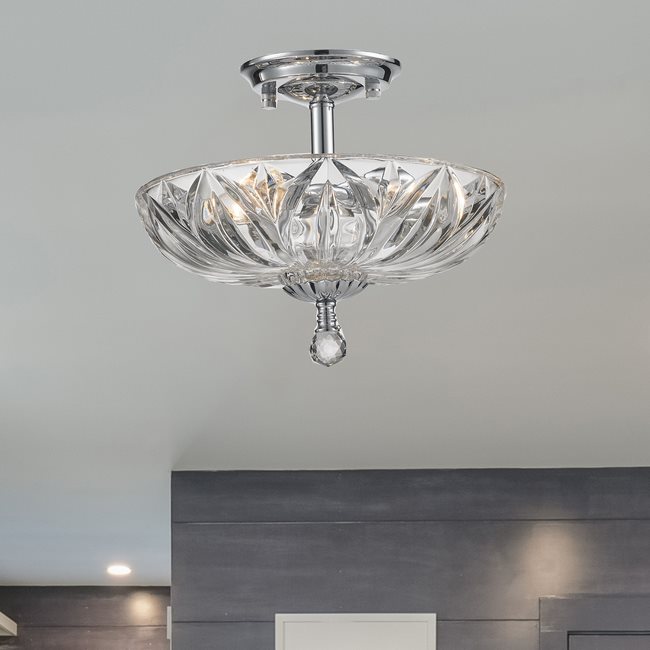 W33142C12-CL Mansfield 3 Light Chrome Finish Crystal Semi Flush Mount