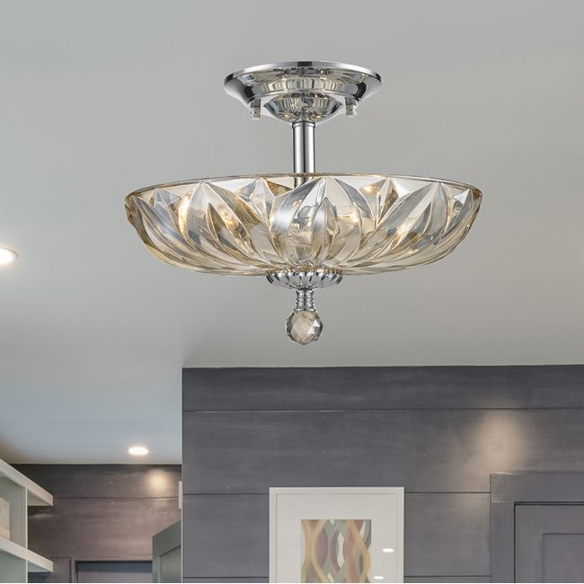 W33142C16-GT Mansfield 4 Light Chrome Finish and Golden Teak Crystal Flush Mount Ceiling Light