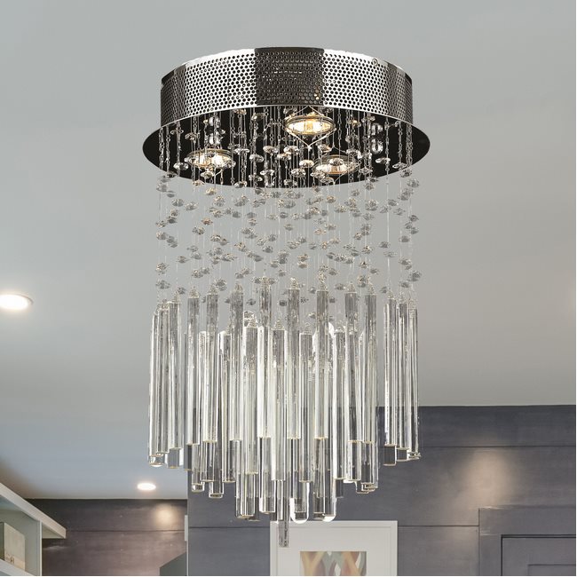 W33260C12-CL Torrent 3 Light Chrome Finish and Clear Crystal Flush Mount Ceiling Light