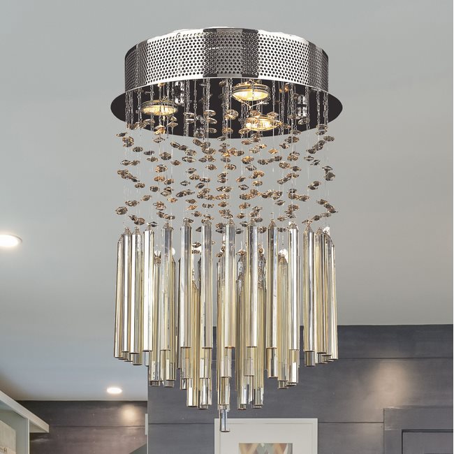 W33260C12-GT Torrent 3 Light Chrome Finish and Golden Teak Crystal Flush Mount Ceiling Light - Discontinued