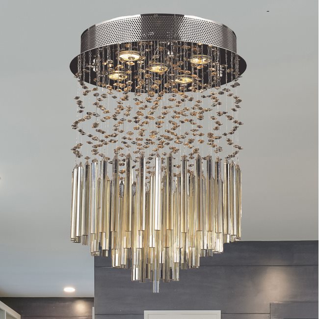 W33260C16-GT Torrent 5 Light Chrome Finish and Golden Teak Crystal Flush Mount Ceiling Light - Discontinued