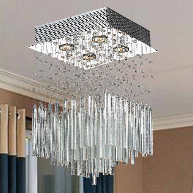 W33261C12-CL Torrent 4 Light Chrome Finish and Clear Crystal Flush Mount Ceiling Light