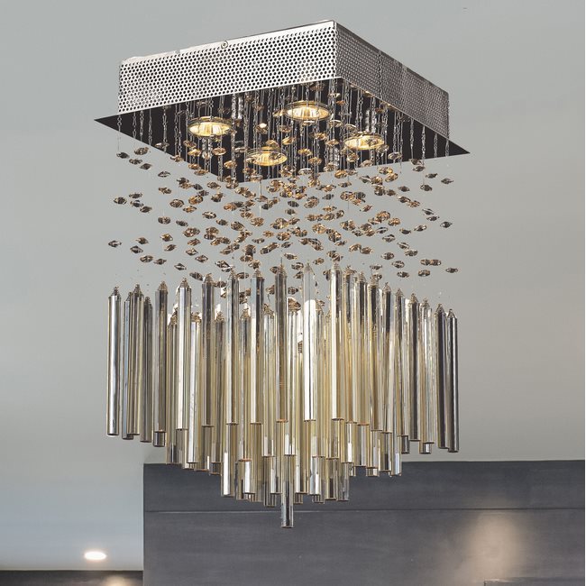 W33261C12-GT Torrent 4 Light Chrome Finish and Golden Teak Crystal Flush Mount Ceiling Light - Discontinued
