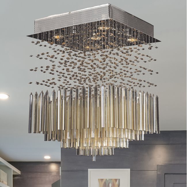 W33261C16-GT Torrent 5 Light Chrome Finish and Golden Teak Crystal Flush Mount Ceiling Light - Discontinued