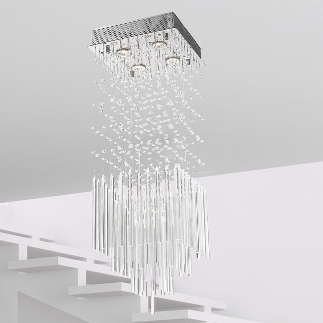 W33262C12 Torrent 4 Light Chrome Finish Clear Crystal Ceiling Light D12x12x36 - Discontinued