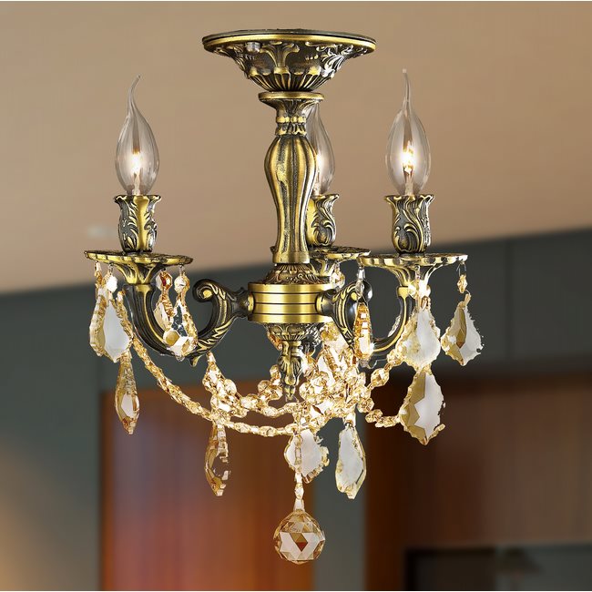 W33302BP13-GT Windsor 3 Light Antique Bronze Finish Golden Teak Crystal Semi Flush Mount