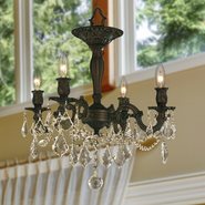 W33303F17-GT Windsor 4 Light Flemish Brass Finish Golden Teak Crystal Ceiling Light