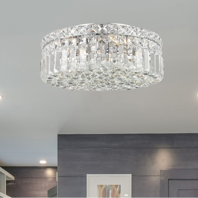 W33506C14 Cascade 4 light Chrome Finish with Clear Crystal Ceiling Light