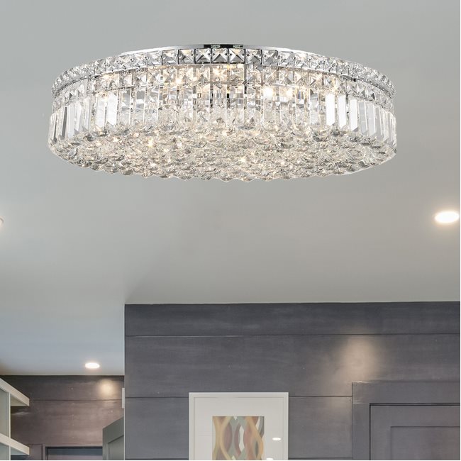 W33509C24 Cascade 9 Light Chrome Finish and Clear Crystal Flush Mount Ceiling Light