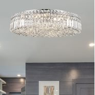 W33509C24 Cascade 9 Light Chrome Finish and Clear Crystal Flush Mount Ceiling Light
