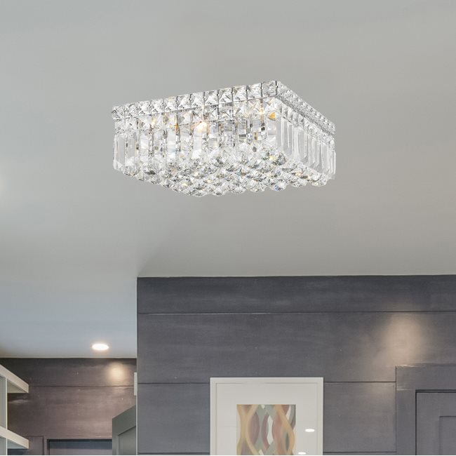 W33516C12 Cascade 4 light Chrome Finish with Clear Crystal Ceiling Light