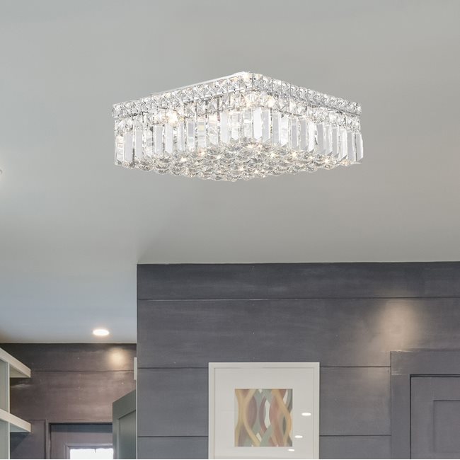 W33517C14 Cascade 4 Light Chrome Finish and Clear Crystal Flush Mount Ceiling Light