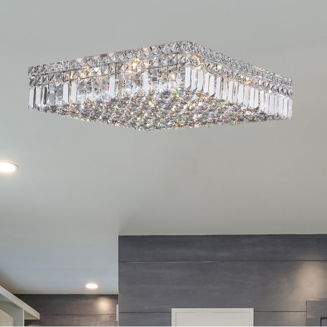 W33519C20 Cascade 12 Light Chrome Finish and Clear Crystal Flush Mount Ceiling Light