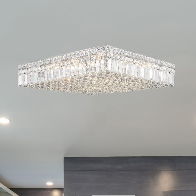 W33520C24 Cascade 13 Light Chrome Finish and Clear Crystal Flush Mount Ceiling Light