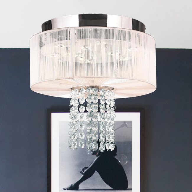 W33954C12-WT Alice 5 Light Chrome Finish Crystal LED Flush Mount with White String Shade - Discontinue