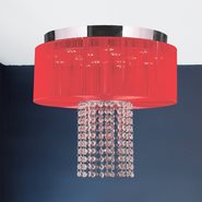 W33954C16-RD Alice 6 Light Chrome Finish Crystal LED Flush Mount with Red String Shade - Discontinued