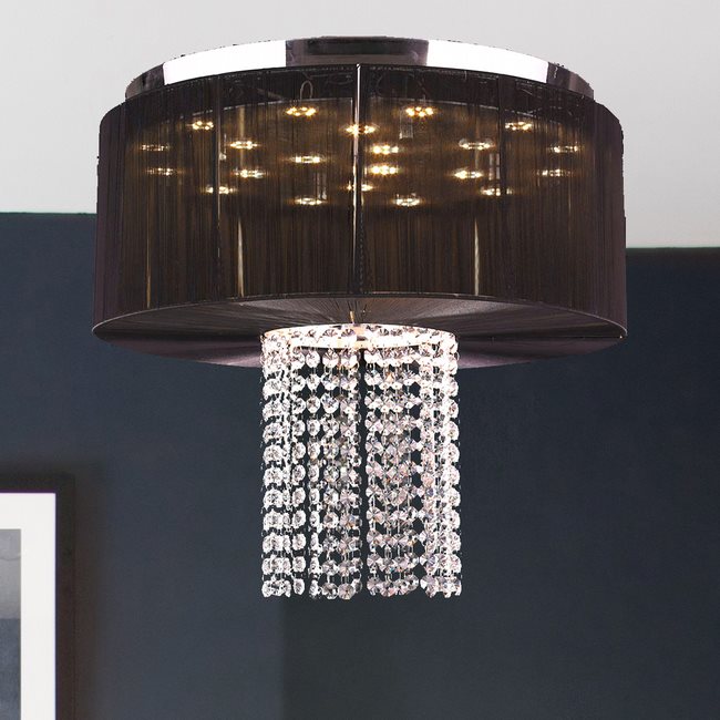 W33954C20-BK Alice 9 Light Chrome Finish Crystal LED Flush Mount with Black String Shade - Discontinued